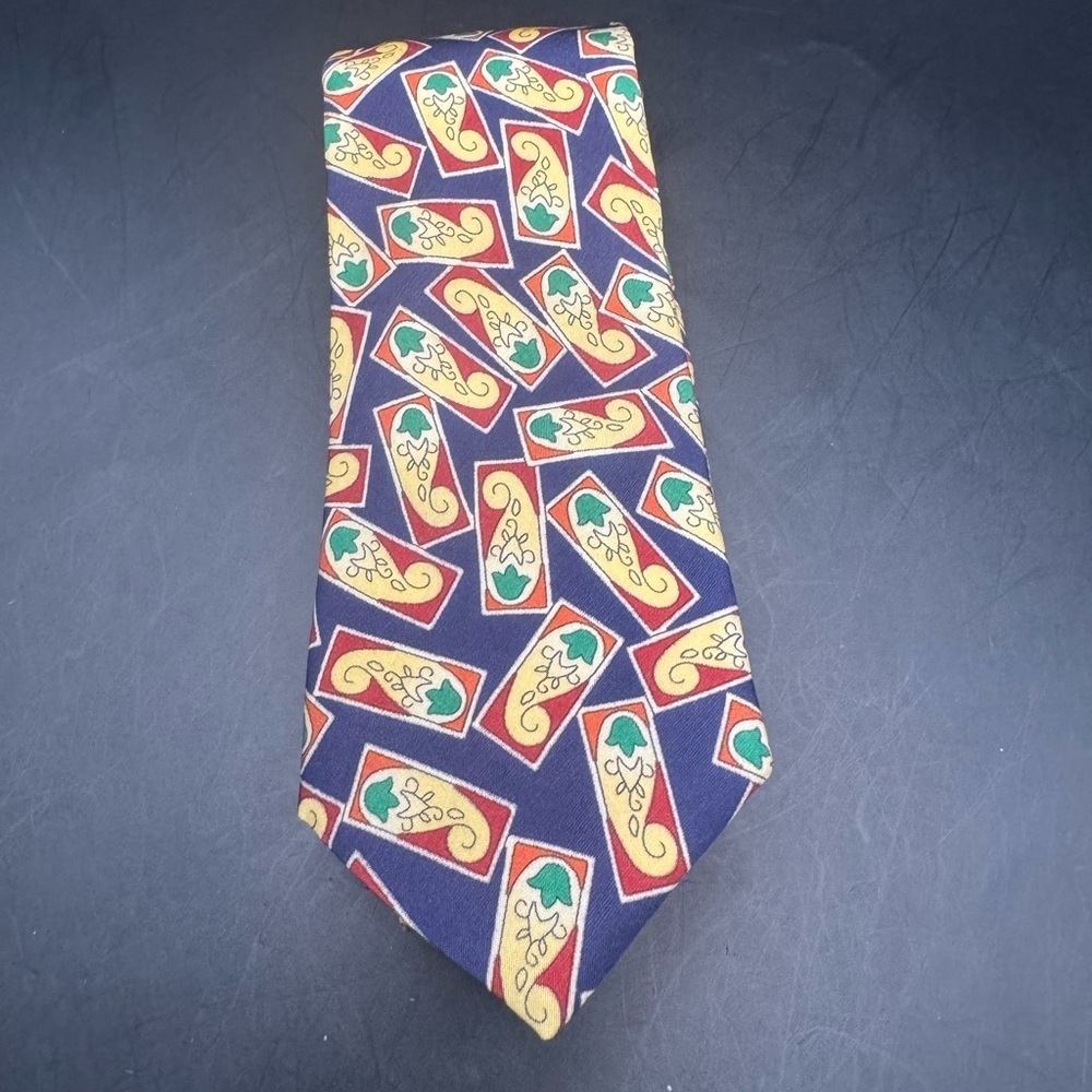 RASI Pure Silk Men’s Tie 3” W  56”L Yellow Blue Red Abstract Unique Classy